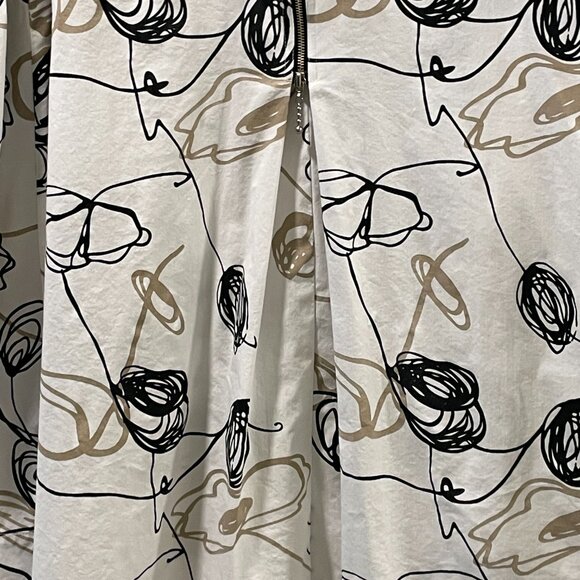 COMFY USA Tunic/Mini Dress Button Up Long Slve Abstract Floral White/Black/Tan L - Picture 7 of 13